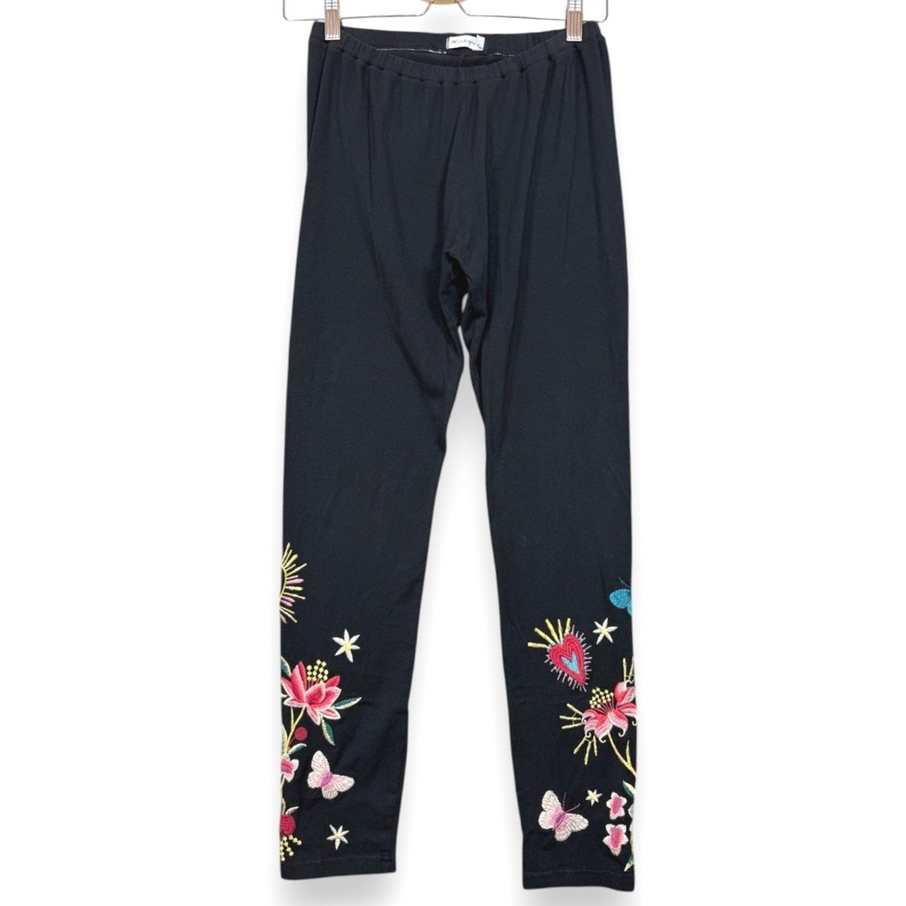 JW Los Angeles Leggings Womens M Black Flower Adara Embroidery Legging Floral